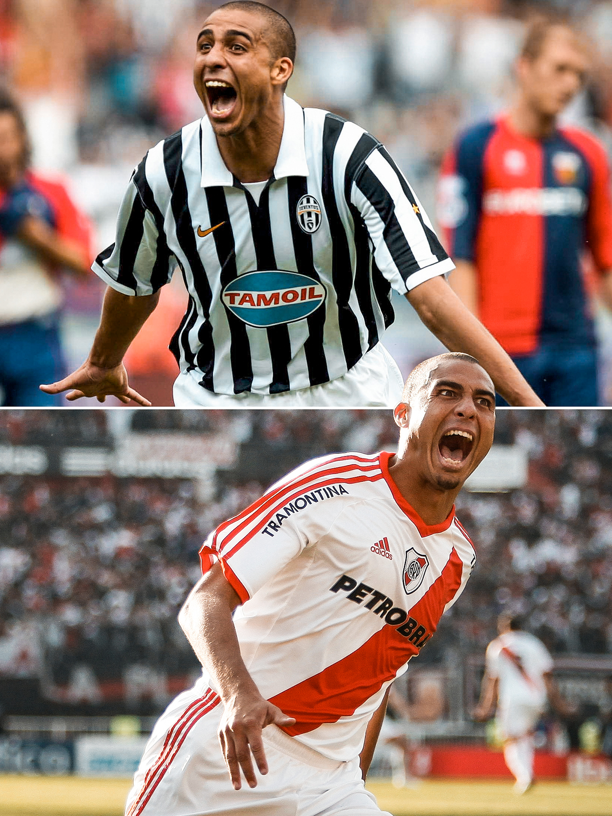 David Trezeguet, arriba con la camiseta de Juventus, abajo con la de River, sus dos amores. David Trezeguet, arriba con la camiseta de Juventus, abajo con la de River, sus dos amores.