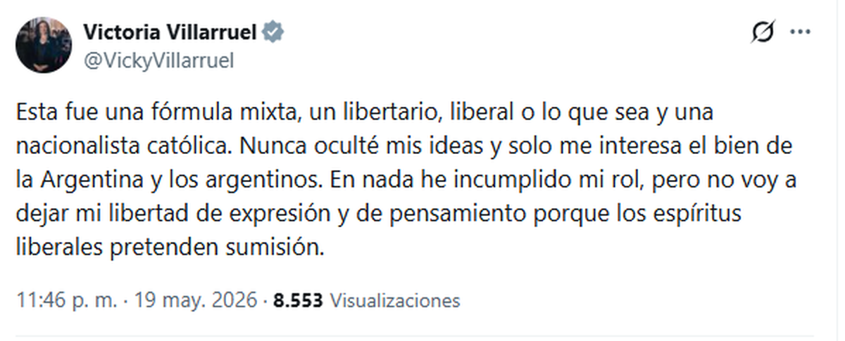 El posteo de Victoria Villarruel donde se diferencia de Javier Milei y marca posición religiosa ante el templo mormón. El posteo de Victoria Villarruel donde se diferencia de Javier Milei y marca posición religiosa ante el templo mormón.