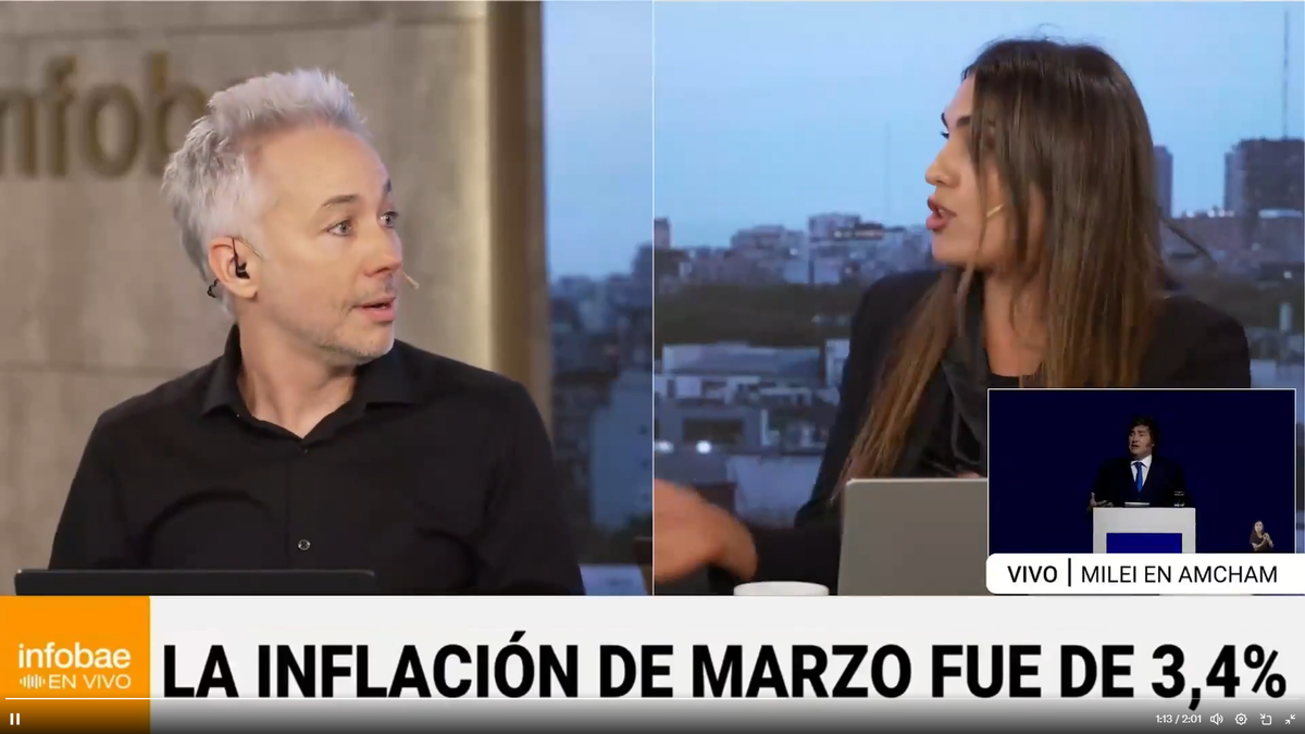 Mientras Diego Iglesias se centraba en los datos negativos de la economía, Malena De los Ríos le reclamó que informara también los positivos, como el riesgo país y el crédito. Mientras Diego Iglesias se centraba en los datos negativos de la economía, Malena De los Ríos le reclamó que informara también los positivos, como el riesgo país y el crédito.