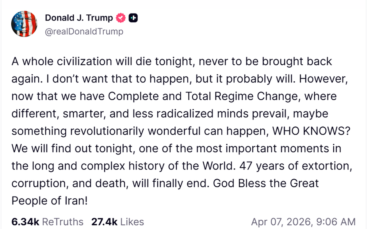 Este 07/04, Trump publicó un mensaje alarmante sobre Irán anunciando su destrucción, contradiciendo cualquier idea de paz. Este 07/04, Trump publicó un mensaje alarmante sobre Irán anunciando su destrucción, contradiciendo cualquier idea de paz.