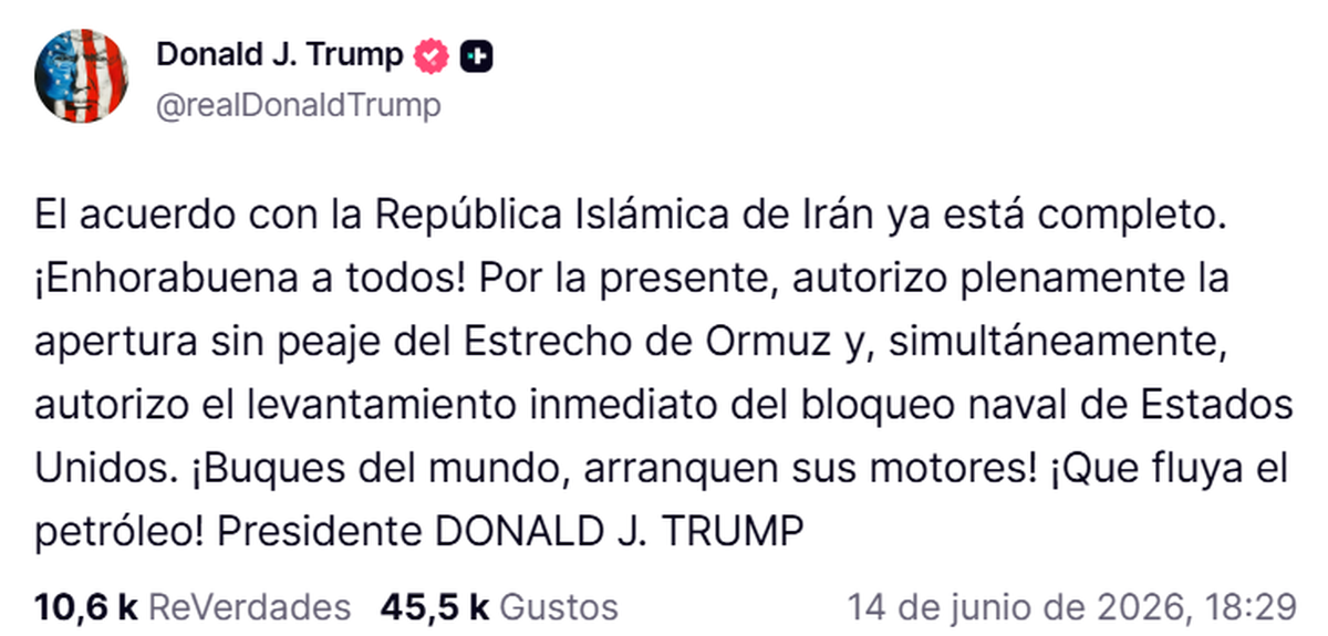 Posteo de Donald Trump en TruthSocial. Posteo de Donald Trump en TruthSocial.