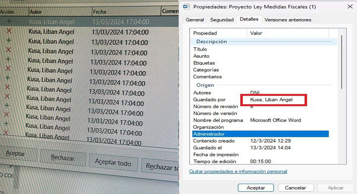 Registro de la actividad de Liban Kusa en el archivo que le llegó a los gobernadores con el paquete fiscal. Registro de la actividad de Liban Kusa en el archivo que le llegó a los gobernadores con el paquete fiscal.