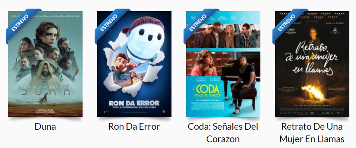 Películas y estrenos que figuran en cartelera.