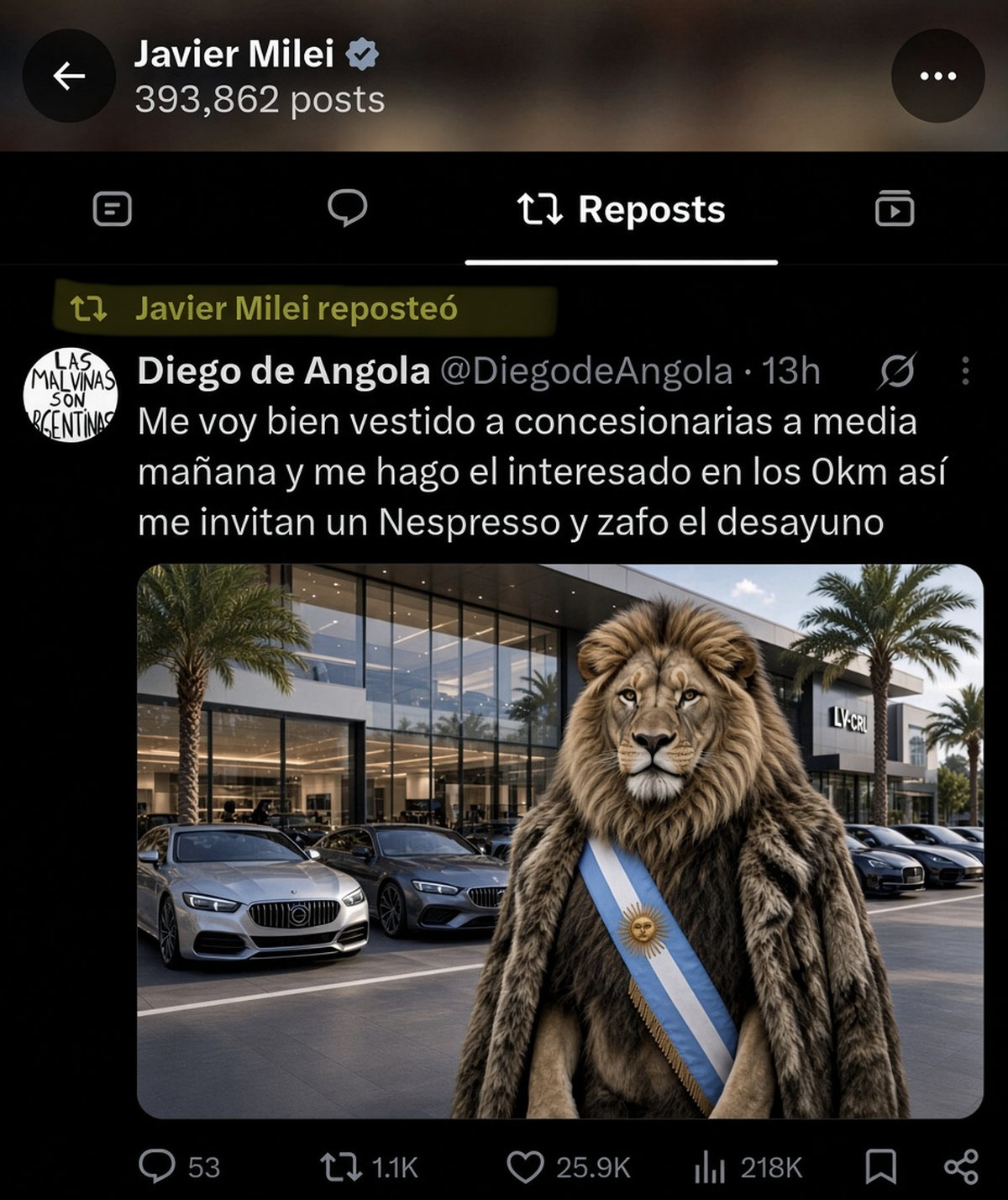 Javier Milei reposteó una burla sobre el ajuste económico del Gobierno y las redes se rieron de él por no haber entendido la ironía. Foto: X Javier Milei reposteó una burla sobre el ajuste económico del Gobierno y las redes se rieron de él por no haber entendido la ironía. Foto: X