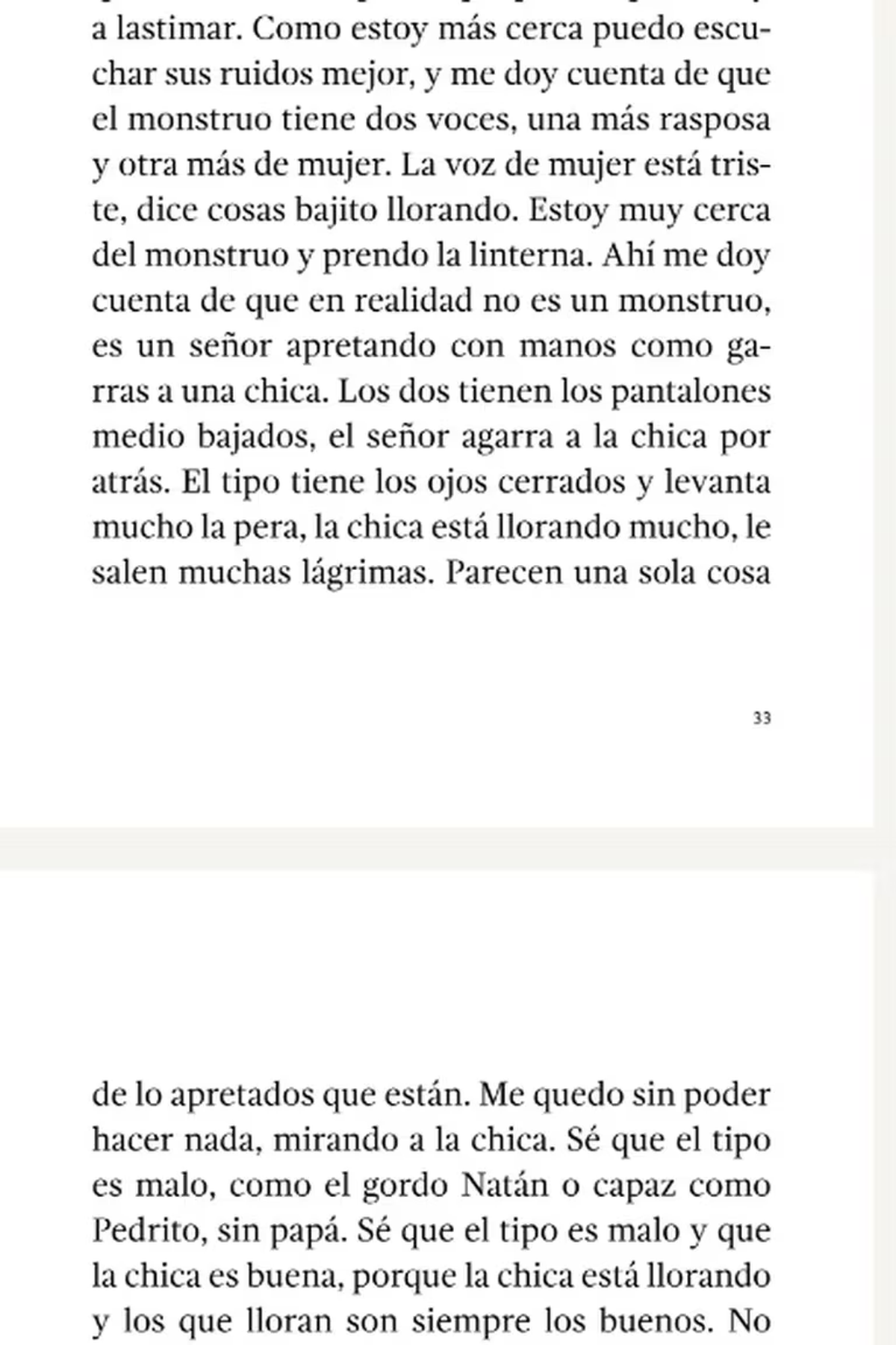 El libro relata una escena de abuso. El libro relata una escena de abuso.