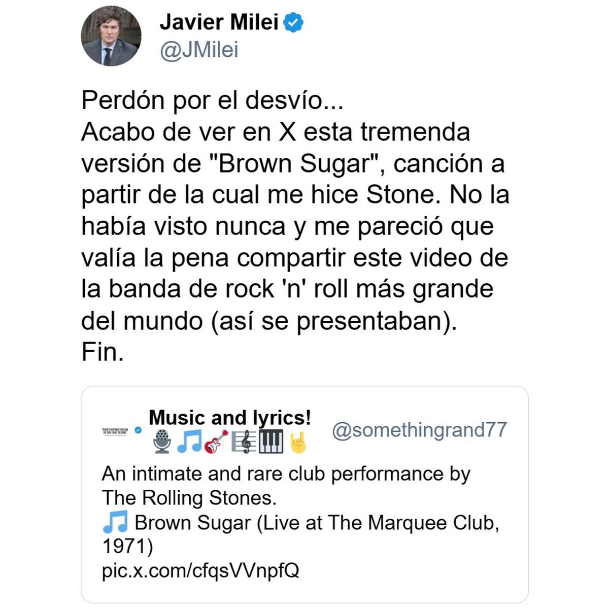 Javier Milei arrancó el año interactuando por casi dos horas en X, compartiendo sus gustos musicales y recuerdos de recitales. Javier Milei arrancó el año interactuando por casi dos horas en X, compartiendo sus gustos musicales y recuerdos de recitales.