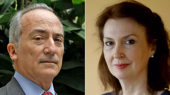 Emilio Ocampo y Diana Mondino, en el semniario de FIEl Emilio Ocampo y Diana Mondino, en el semniario de FIEl