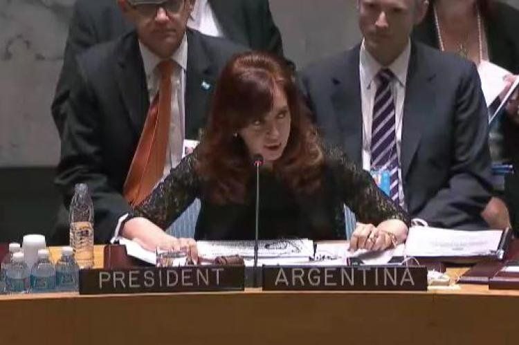 Cristina al presidir la sesión del Consejo de Seguridad.