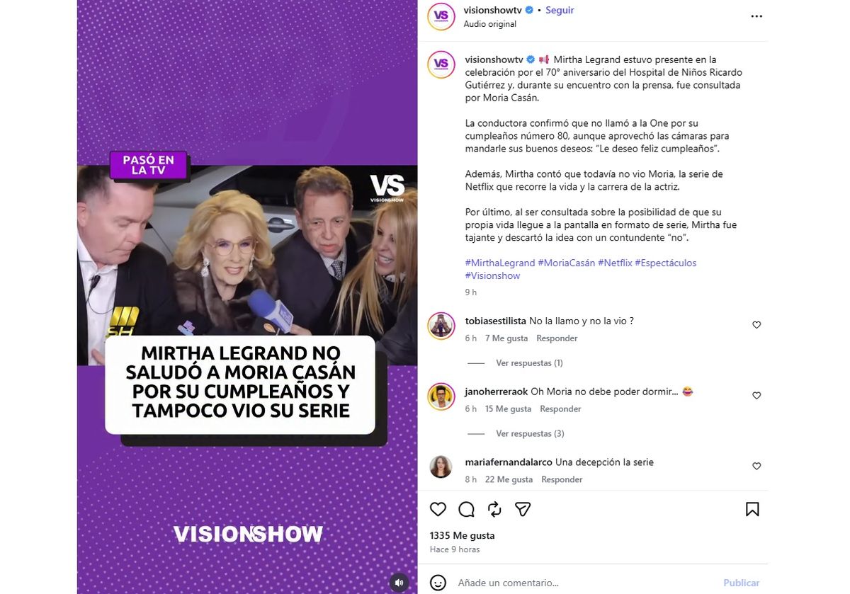 Mirtha Legrand tomó distancia de Moria Casán. Mirtha Legrand tomó distancia de Moria Casán.