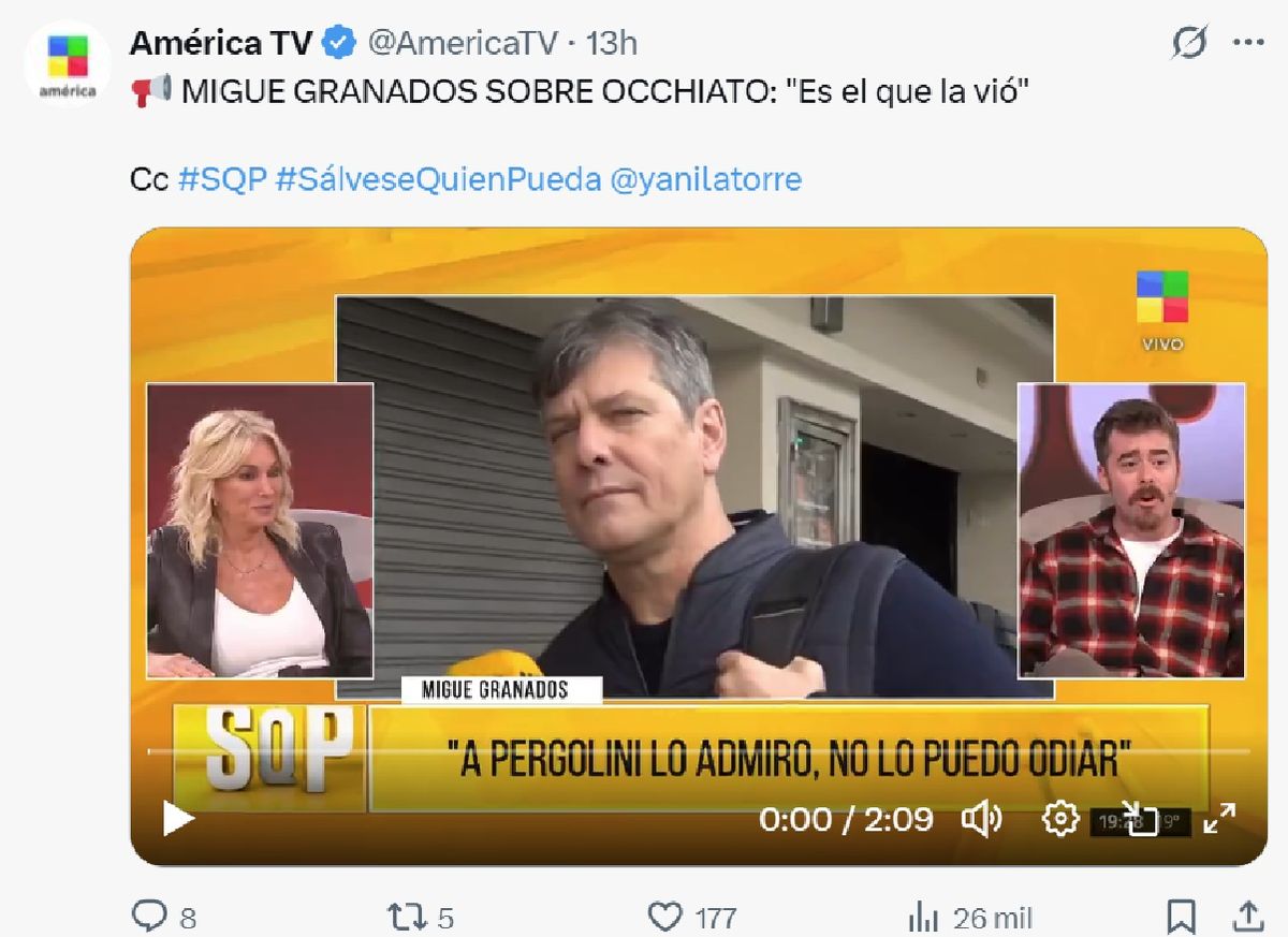 Migue Granados destacó la figura de Nicolás Occhiato en el mundo del streaming. Migue Granados destacó la figura de Nicolás Occhiato en el mundo del streaming.