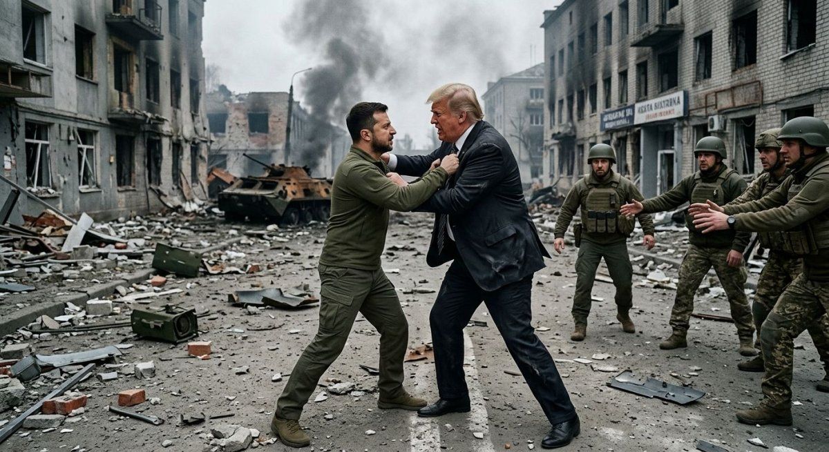 Imagen creada con IA sobre Zelensky y Donald Trump batiéndose a duelo.