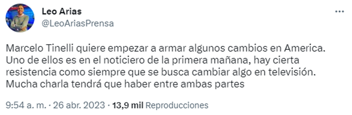 El periodista Leo Arias suscribió a los rumores. 