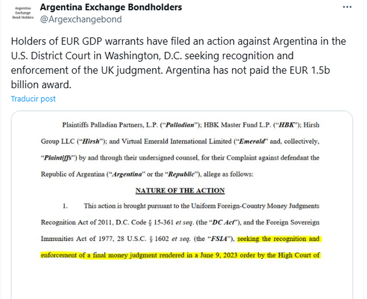 El reclamo de los tenedores del Cupón PBI en USA para lograr el cobro. El reclamo de los tenedores del Cupón PBI en USA para lograr el cobro.