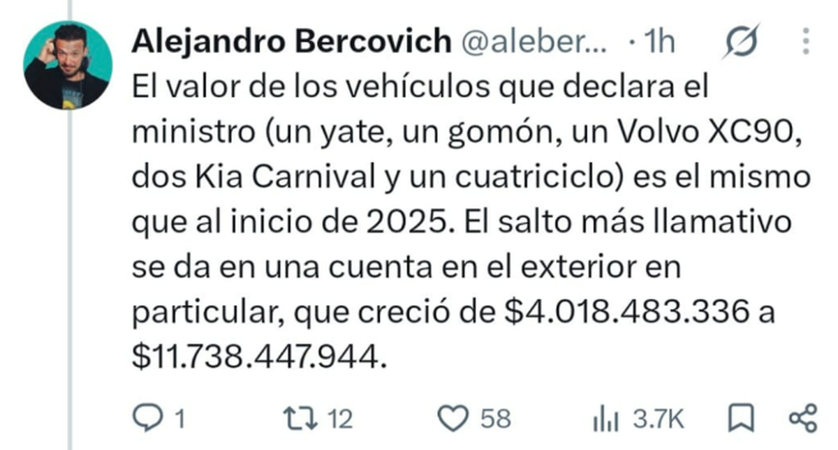 Posteo de Alejandro Bercovich sobre Luis Caputo. Fuente: X.