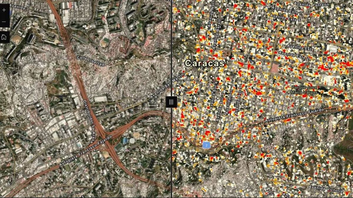 Imagen comparativa de las zonas que requieren mayor atención (rojo y amarillo) por el terremoto en Venezuela. Imagen comparativa de las zonas que requieren mayor atención (rojo y amarillo) por el terremoto en Venezuela. 