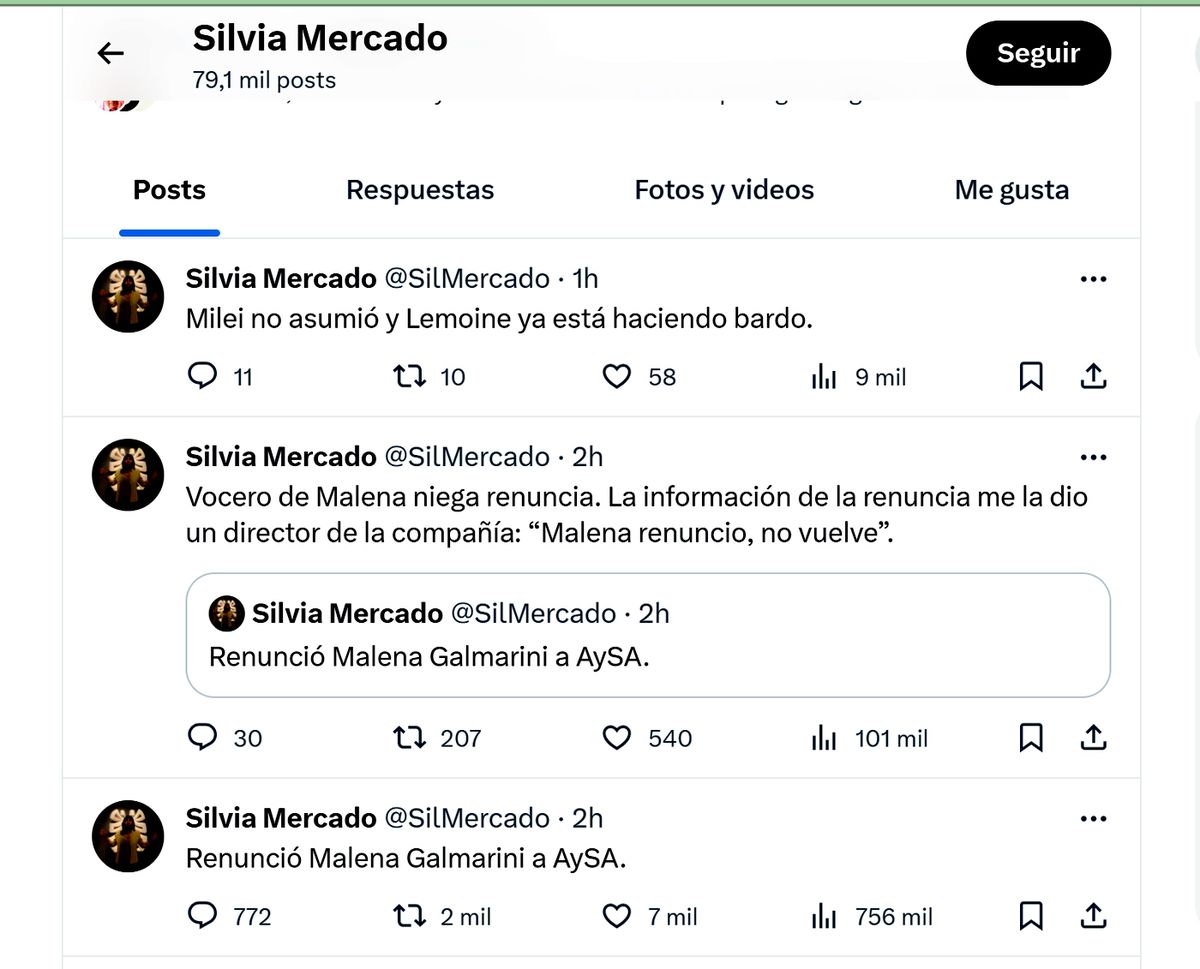 Silvia Mercado afirma que un director no identificado de AySA fue la fuente de su tuit. Silvia Mercado afirma que un director no identificado de AySA fue la fuente de su tuit.