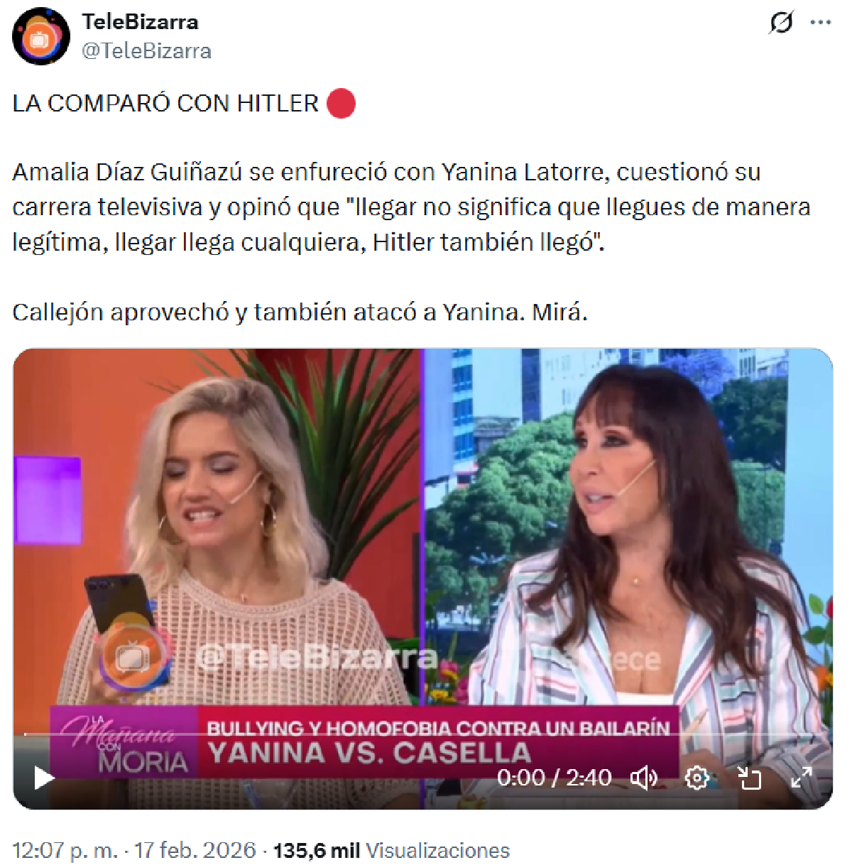 Amalia Díaz Guiñazú comparó a Yanina Latorre con Adolf Hitler y estalló el escándalo. Amalia Díaz Guiñazú comparó a Yanina Latorre con Adolf Hitler y estalló el escándalo.