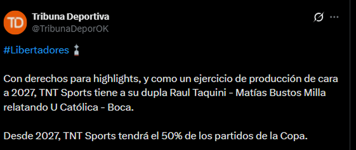 Tribuna Deportiva avalando la información de TNT Sports Tribuna Deportiva avalando la información de TNT Sports