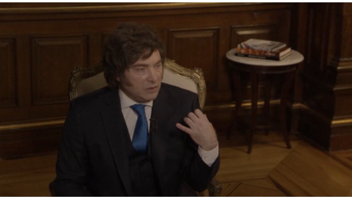 Javier Milei durante la entrevista que le brindó a la TV Pública, con escasísimo rating...