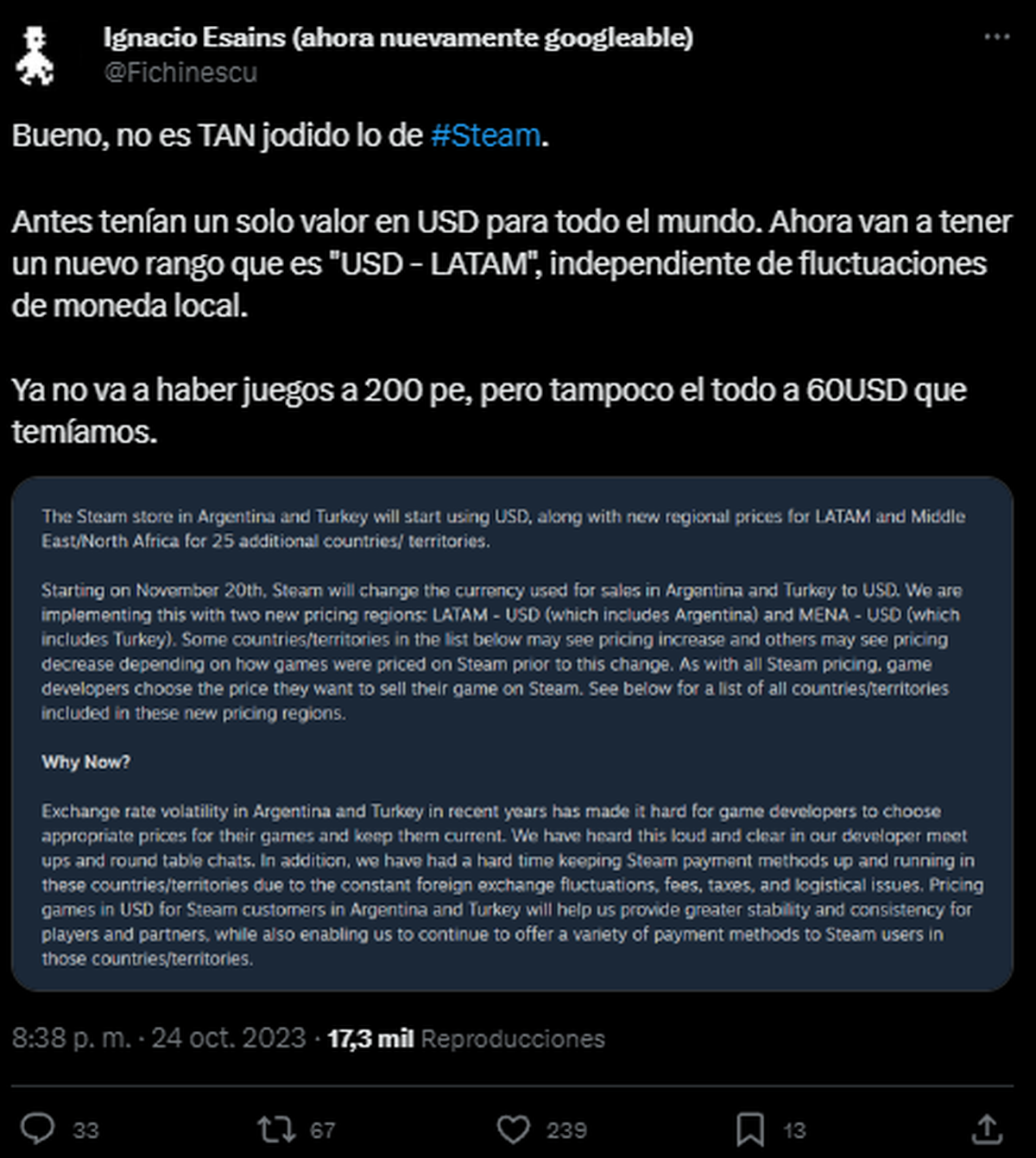 Steam dolariza sus precios en Argentina y desata polémica