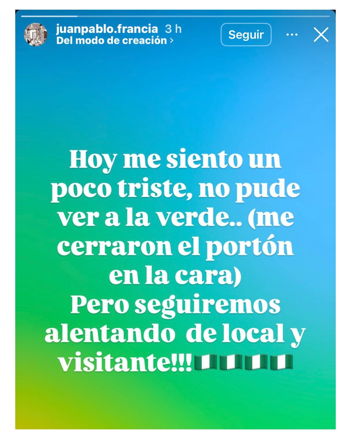 El posteo de Juan Pablo Francia en sus redes.