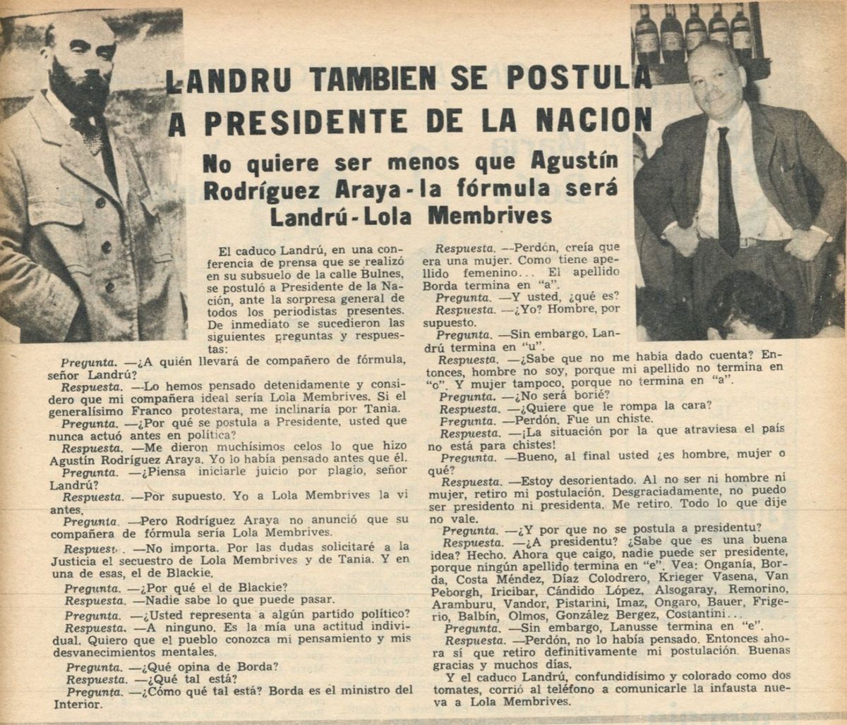 Recorte de 'Tío Landrú - La única revista que anda bien cuando las cosas anda mal'. Recorte de 'Tío Landrú - La única revista que anda bien cuando las cosas anda mal'.