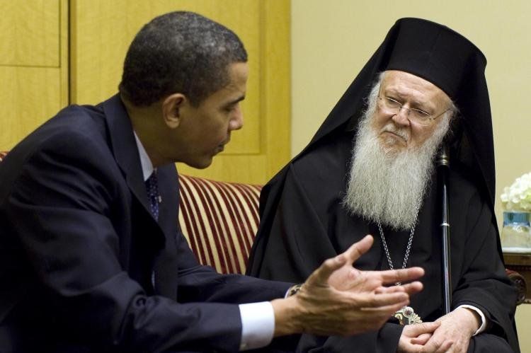 Su Toda Santidad Patriarca Ecuménico Bartolomé I con Barack Obama.