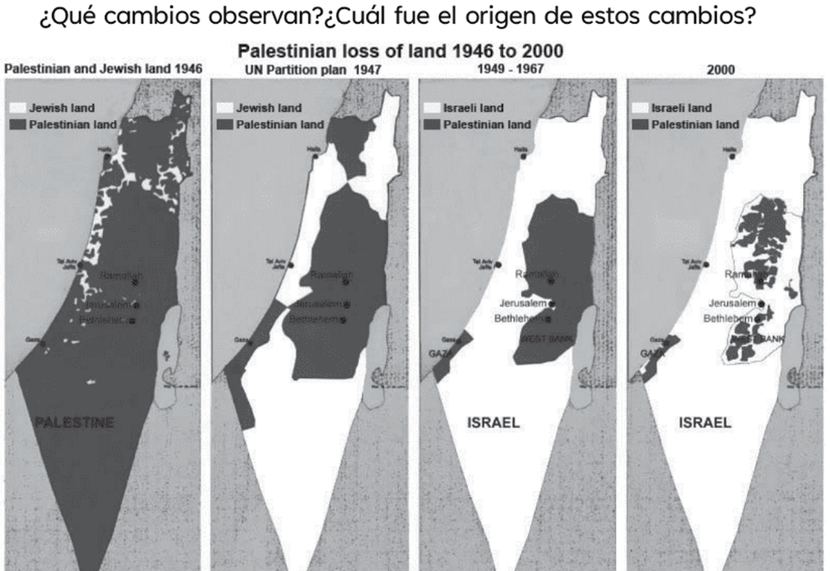 Uno de los ejercicios de Amsafe que muestra el avance de Israel sobre Palestina. Uno de los ejercicios de Amsafe que muestra el avance de Israel sobre Palestina.