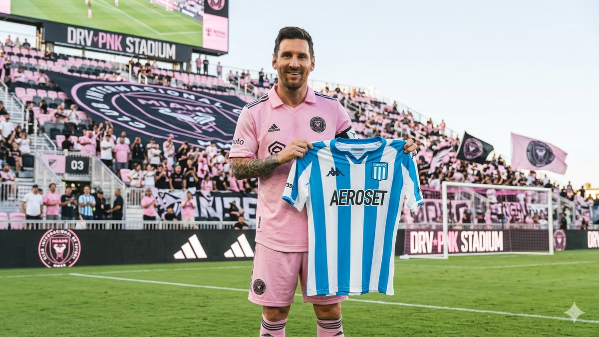 Racing puede conseguir un refuerzo explosivo gracias a Messi. FOTO: GENERADA CON GEMINI. Racing puede conseguir un refuerzo explosivo gracias a Messi. FOTO: GENERADA CON GEMINI.