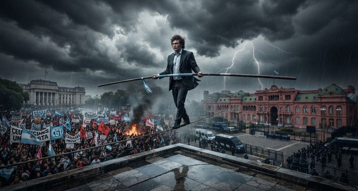 Javier Milei en la cuerda floja.&nbsp;