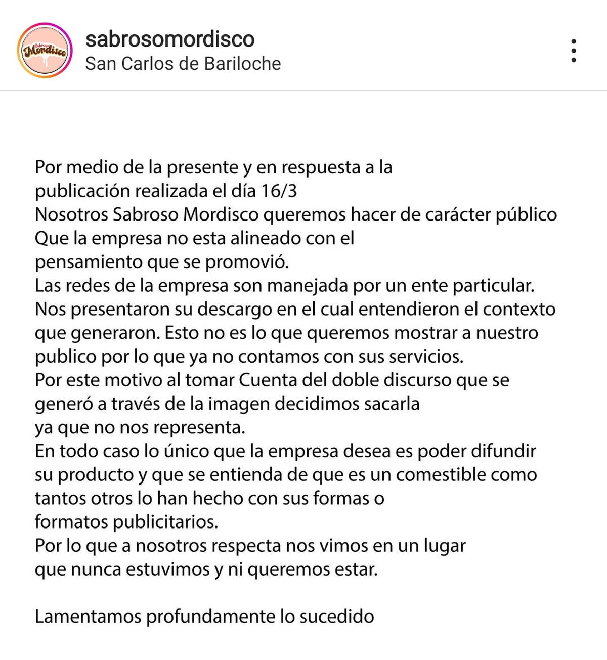 La disculpa excesivamente formal en Instagram.