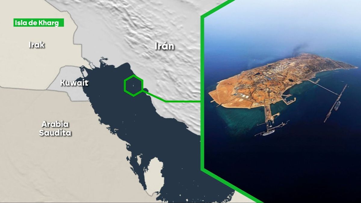 Isla Kharg, en una foto aérea. Isla Kharg, en una foto aérea.