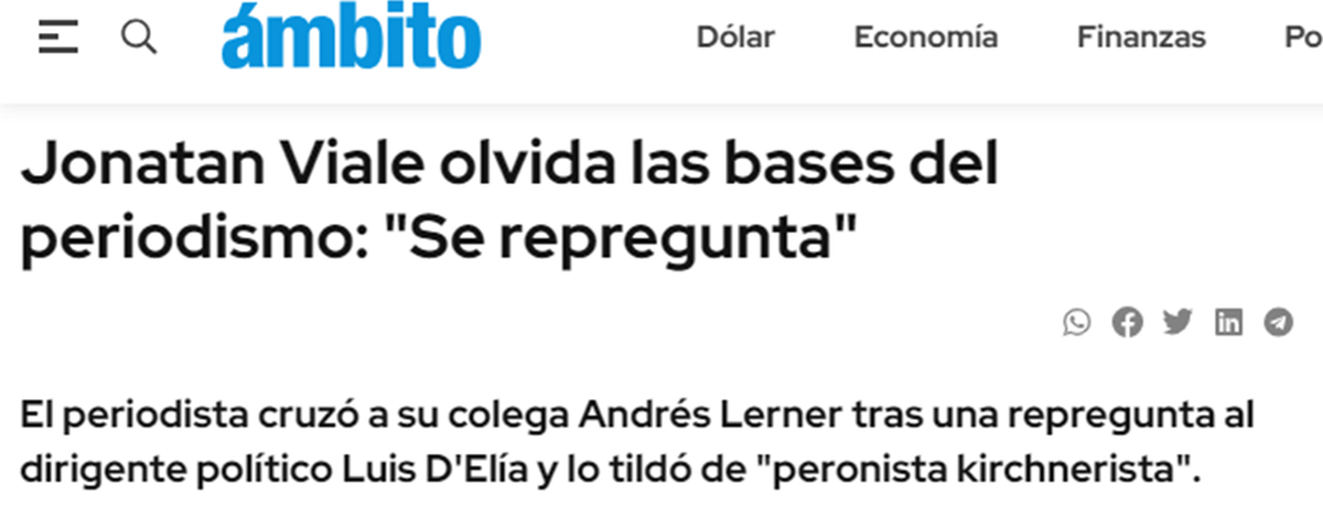 La nota que le dedicaron a Viale desde Ámbito Financiero.