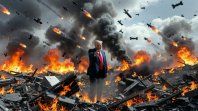 Imagen creada por la IA de Grok en la que se ve al presidente Donald Trump en medio de ruinas tras un bombardeo. Imagen creada por la IA de Grok en la que se ve al presidente Donald Trump en medio de ruinas tras un bombardeo.