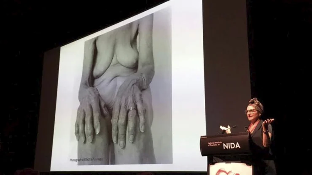 La artista australiana Ella Dreyfus en la conferencia del Arts Health Institute de Sydney. Durante la conferencia, Facebook censur&oacute; su cuenta.