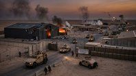 Imagen creada con IA sobre un ataque iraní a la base estadounidense en Kuwait. Imagen creada con IA sobre un ataque iraní a la base estadounidense en Kuwait.