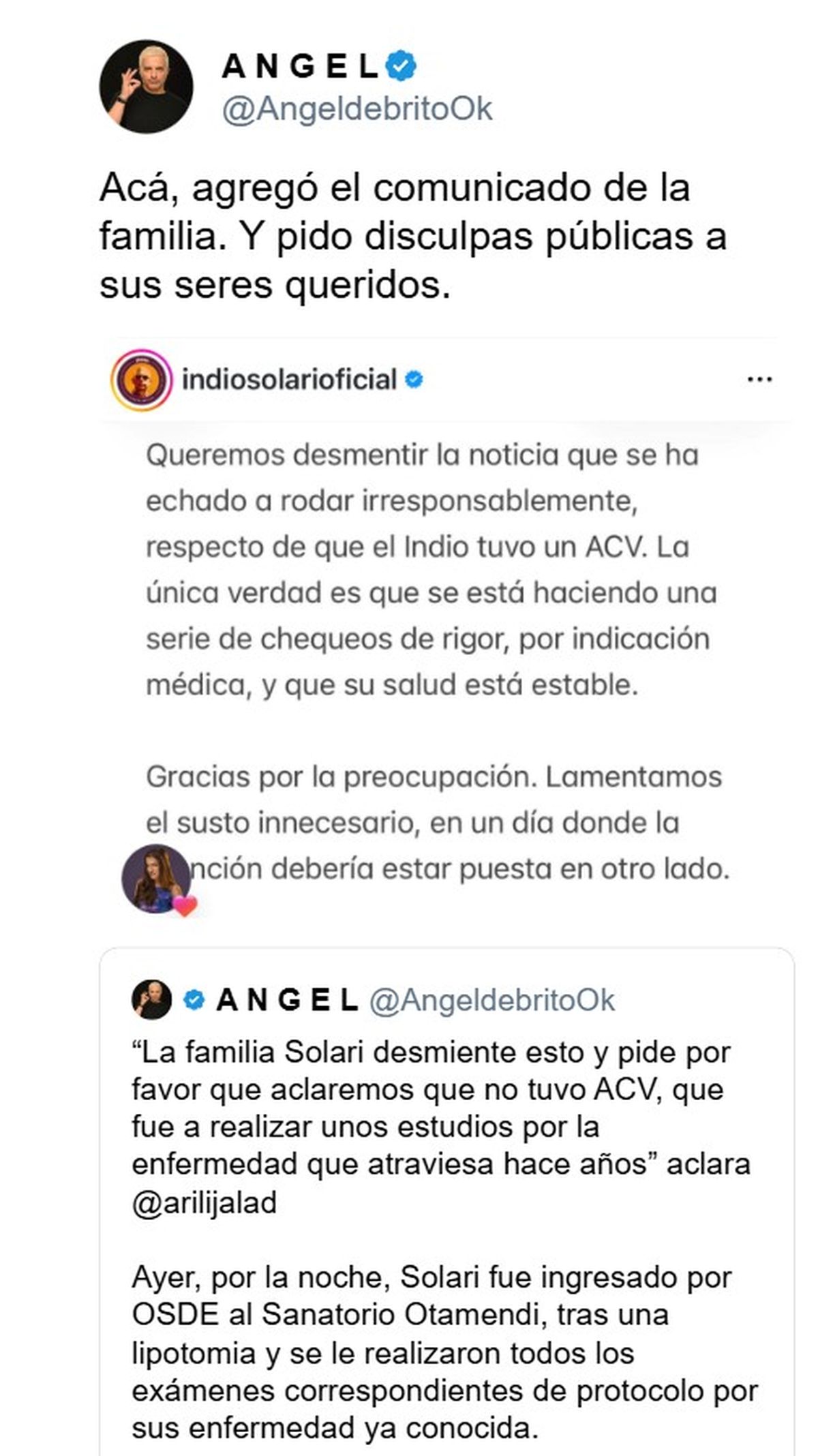 De Brito difundió el comunicado oficial desmintiendo la noticia y pidiendo disculpas, pero los seguidores del cantante reaccionaron con indignación y puteadas, De Brito difundió el comunicado oficial desmintiendo la noticia y pidiendo disculpas, pero los seguidores del cantante reaccionaron con indignación y puteadas,