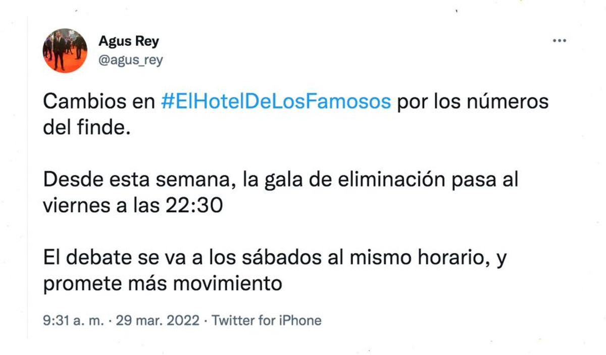 El periodista de espectáculos Agus Rey fue quien compartió la noticia.