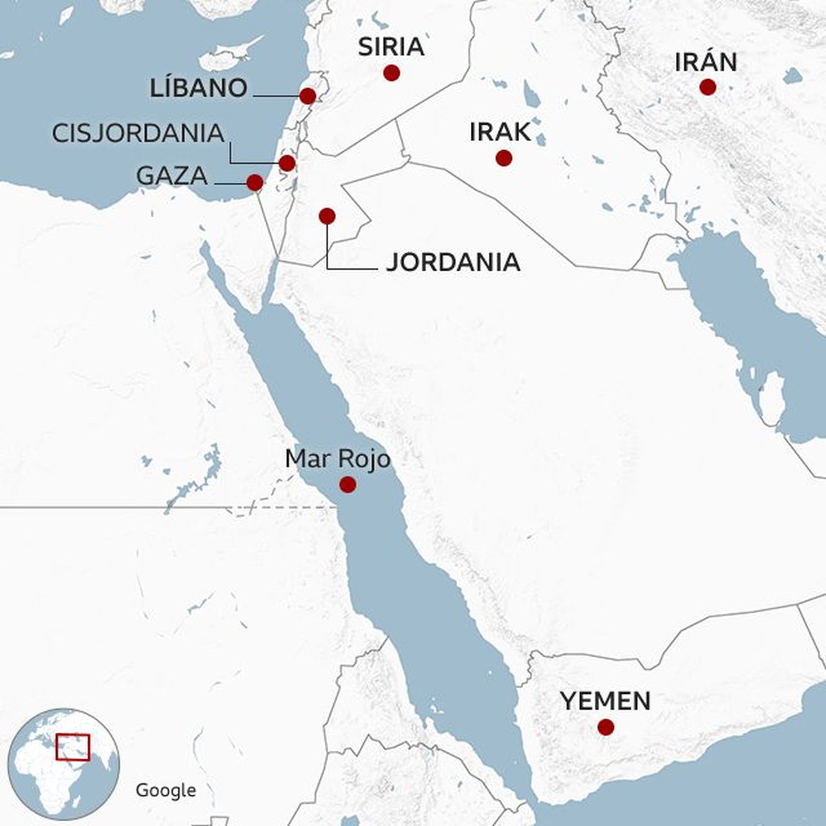 Siria, Libano, Irán, Yemen y milicias de Irak involucradas en el conflicto Hamás-Israel.