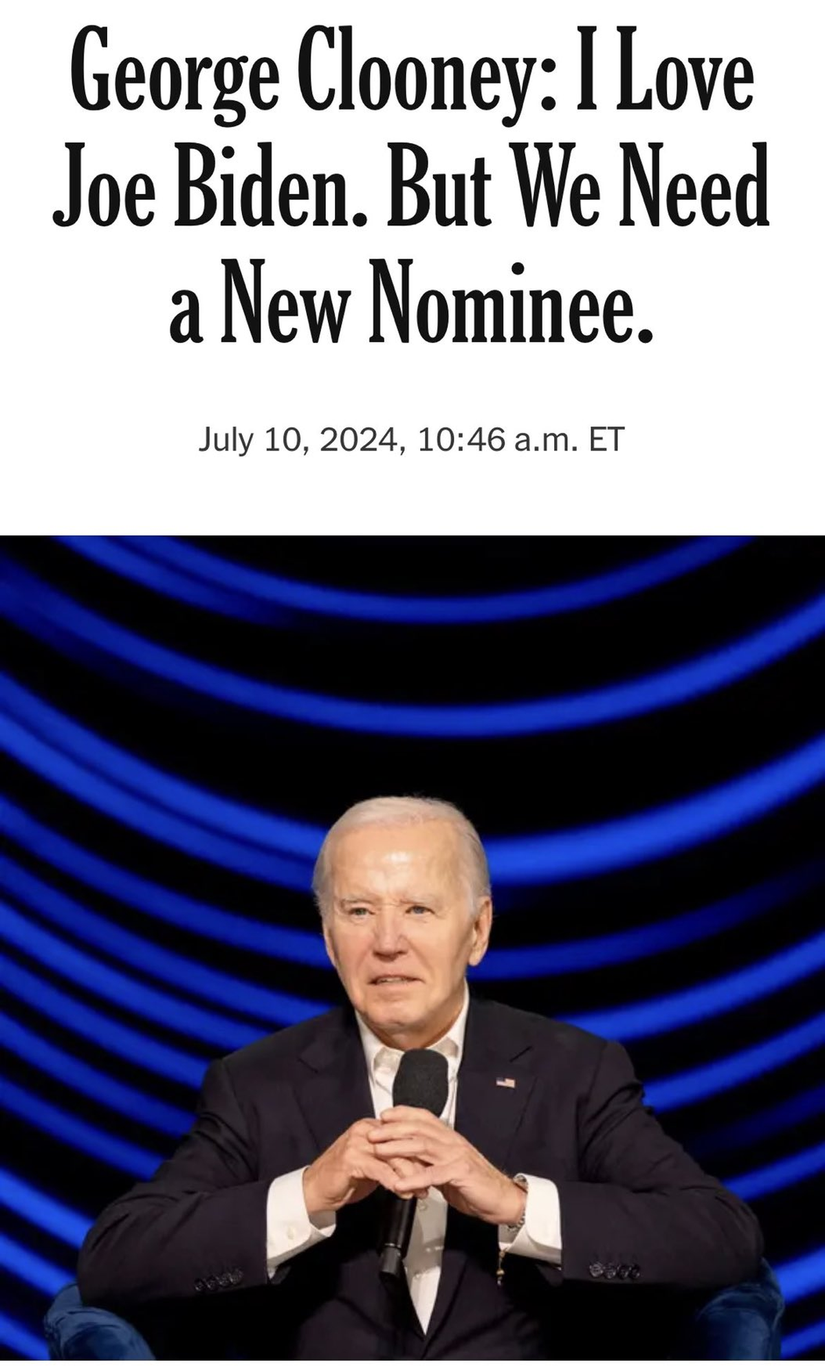 "Amo a Joe Biden pero necesitamos a otro candidato", expresó George Clooney. "Amo a Joe Biden pero necesitamos a otro candidato", expresó George Clooney.