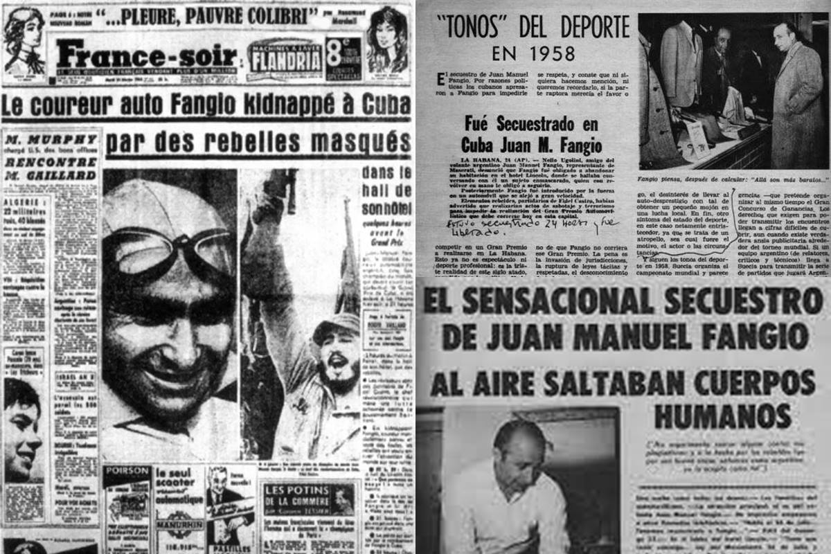 Juan Manuel Fangio, cinco veces campeón mundial de Fórmula 1, fue raptado en la entrada de su hotel en Cuba por rebeldes liderados por Fidel Castro. La noticia de su secuestro fue noticia en todo el mundo del deporte y la política. Juan Manuel Fangio, cinco veces campeón mundial de Fórmula 1, fue raptado en la entrada de su hotel en Cuba por rebeldes liderados por Fidel Castro. La noticia de su secuestro fue noticia en todo el mundo del deporte y la política.