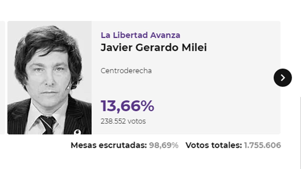 Muy buena elección para Milei, que obtuvo el 13,66% de los votos.