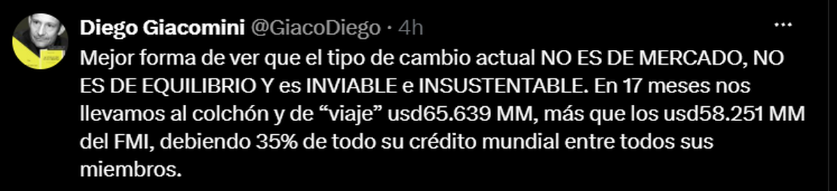 Posteo de Diego Giacomini. Fuente: X. Posteo de Diego Giacomini. Fuente: X.