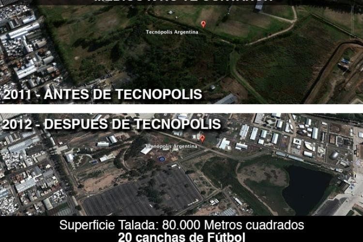 La imagen que circula por las redes sociales, que muestra cómo presuntamente era la zona de Tecnópolis antes de la tala de árboles.