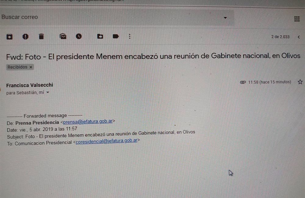 Una de las capturas que se viralizaron en las redes sociales del erróneo mail. Foto: @aasanguinetti