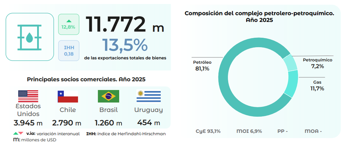 Detalle de exportaciones del complejo petroquímico 2025. Fuente: INDEC. Detalle de exportaciones del complejo petroquímico 2025. Fuente: INDEC.