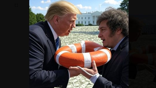Donald Trump entrega un salvavidas a Javier Milei. Donald Trump entrega un salvavidas a Javier Milei.