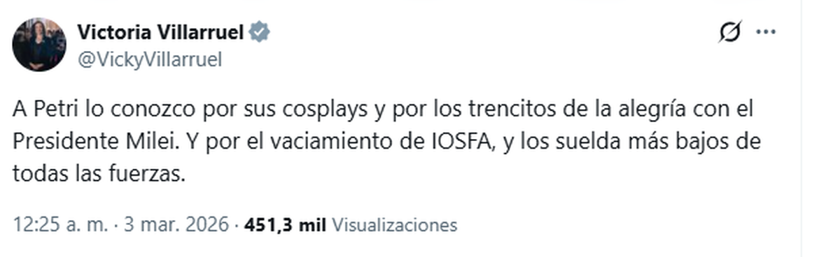 Victoria Villarruel y su dura respuesta a Luis Petri. Victoria Villarruel y su dura respuesta a Luis Petri.