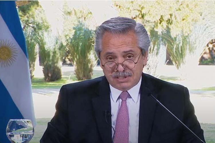 Alberto Fernández durante los anuncios en Olivos.