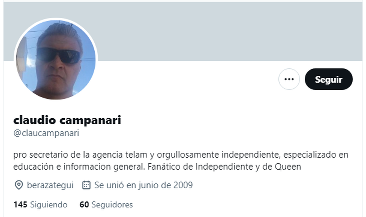 Perfil de Claudio Campanari en TW.